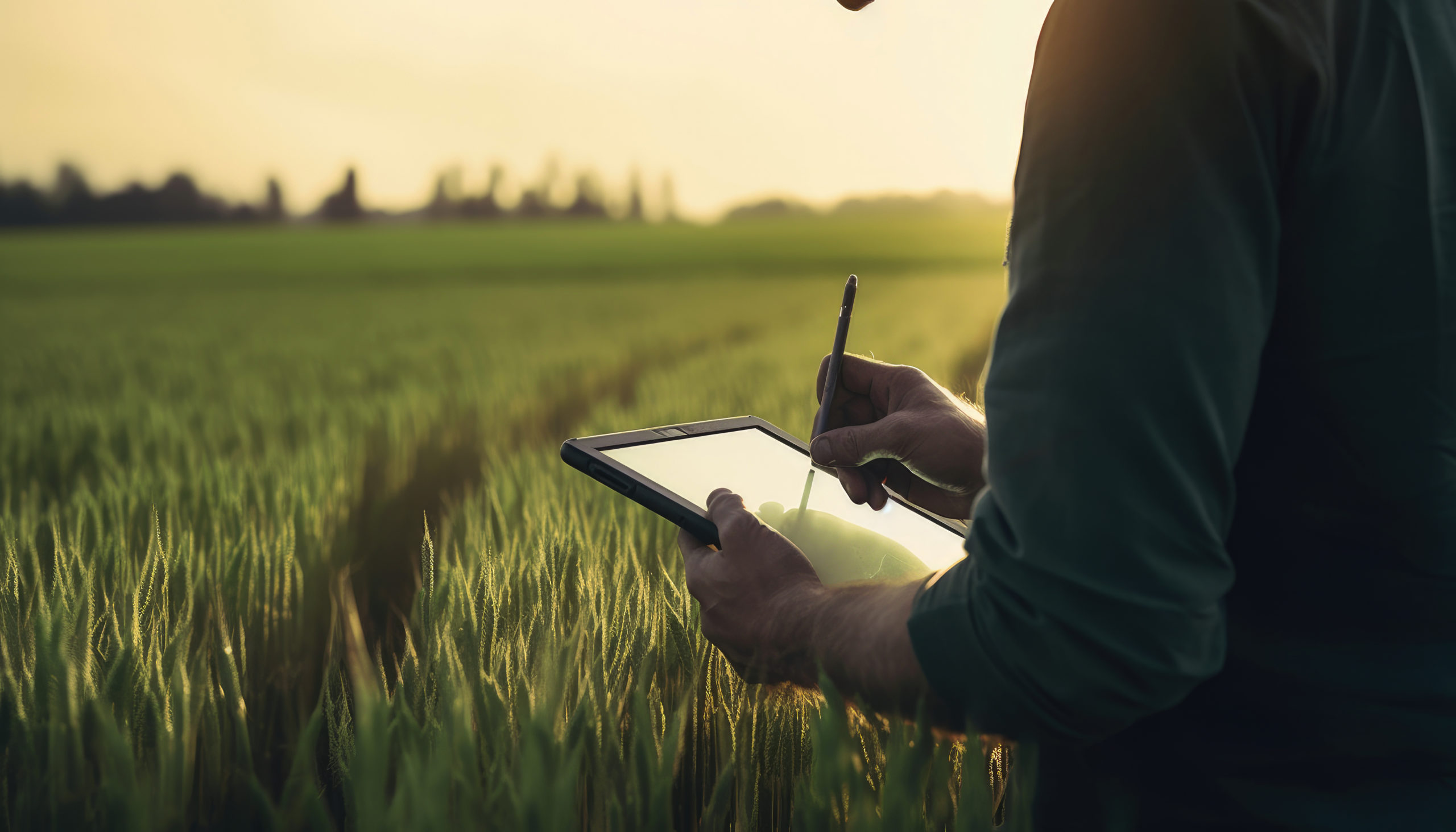 agronomist using a tablet in an agricultural field, Generative AI